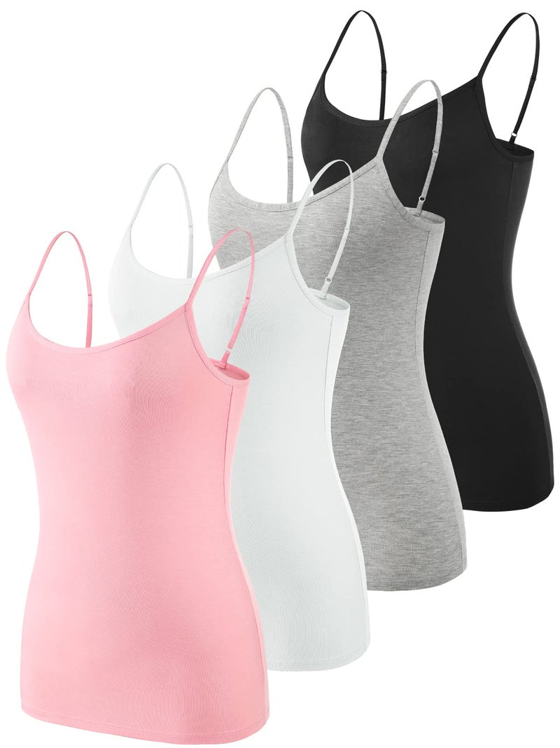 Vislivin Women's Basic Solid Camisole Adjustable Spaghetti Strap Tank Top Black/Gray/White/Pink L - Image 1